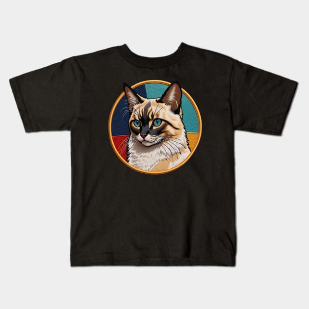 Balinese Cat Embroidered Patch Kids T-Shirt by Xie